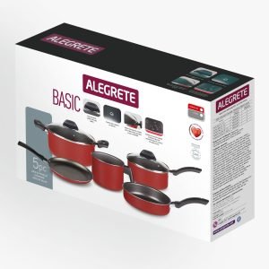 Jogo panelas enjoy  5 peças com tampa vidro vermelho