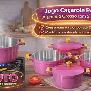 Jogo Cacarola Rosa Aluminio Grosso com 5 peças