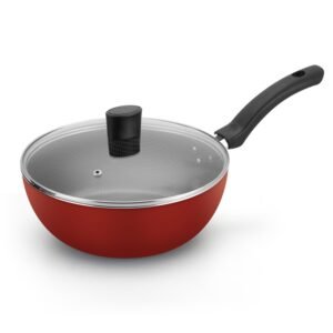 Frigideira wok enjoy c/ tampa vidro e ant aderente vermelho  n24