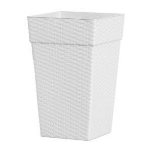 Vaso plástico Quadrado Coluna Rattan Pequeno branco  10 L