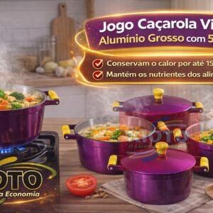 Jogo Cacarola Violeta Aluminio Grosso com 5 peças