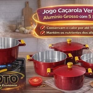 Jogo Cacarola Vermelho Aluminio Grosso com 5 peças