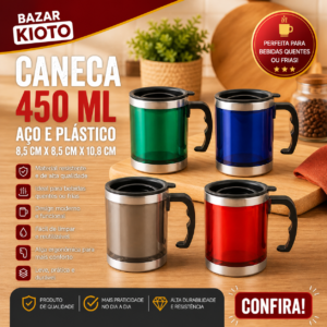 Caneca 450 Ml Aço E Plastico 8,5 Cm X 8,5 Cm X 10,8 Cm