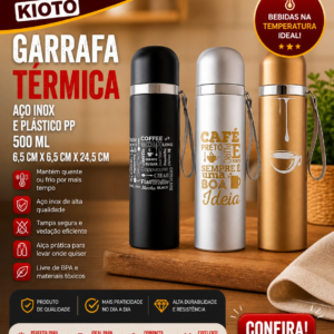 Garrafa 420 Ml Termica Aço 6,4cm X 6,4cm X 24,5cm