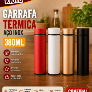 Garrafa 380 Ml Termica Aço Inox 6,5 Cm X 6,5 Cm X 24 Cm