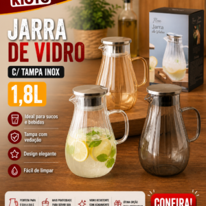Jarra 1,8l Vidro, Silicone E Aço Inox 14cm X 8cm X 21,5cm