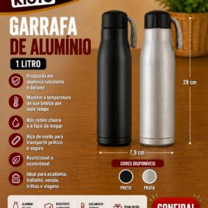 Garrafa Termica 600 Ml Aco Inox 8 Cm X 11,5 Cm X 25 Cm