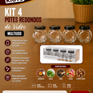 PORTA CONDIMENTOS VIDRO180ML KIT 4PCS