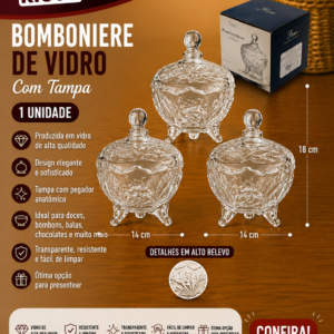 Bomboniere 500ml Vidro 13,9cm X 13,9cm X 18cm