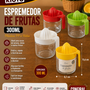 Espremedor Fruta 300 Ml Plastico Pp E Vidro 11 Cm X 8,7 Cm X 12 Cm